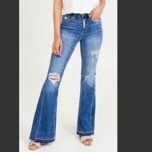 Altar'd State Mirabel Distressed Hippie Boho Wide Flare Jeans Size 28